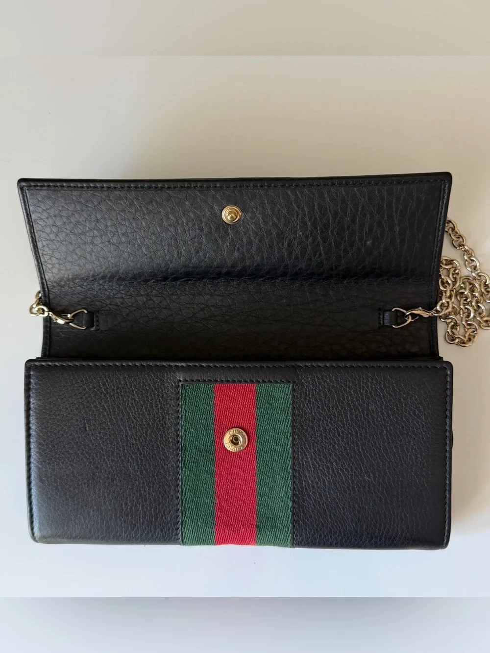 Gucci Horsebit Web Wallet On Chain Black Leather WOC Detachable Strap - Picture 8 of 15